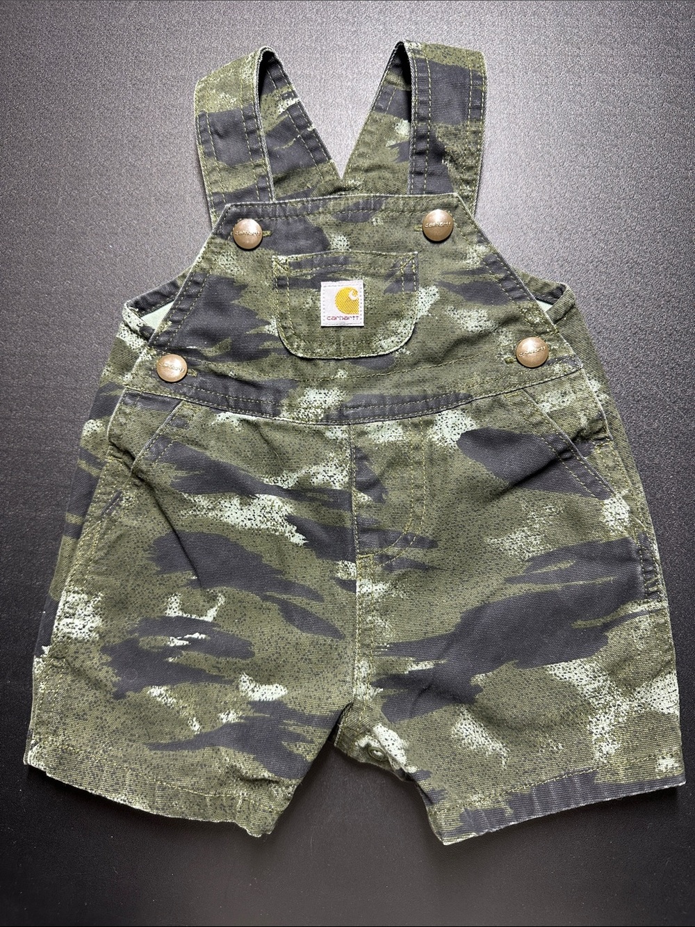 Carhartt Baby Camo Shortalls Overalls Button Close Kids Clothes Pocketed Sz 6m